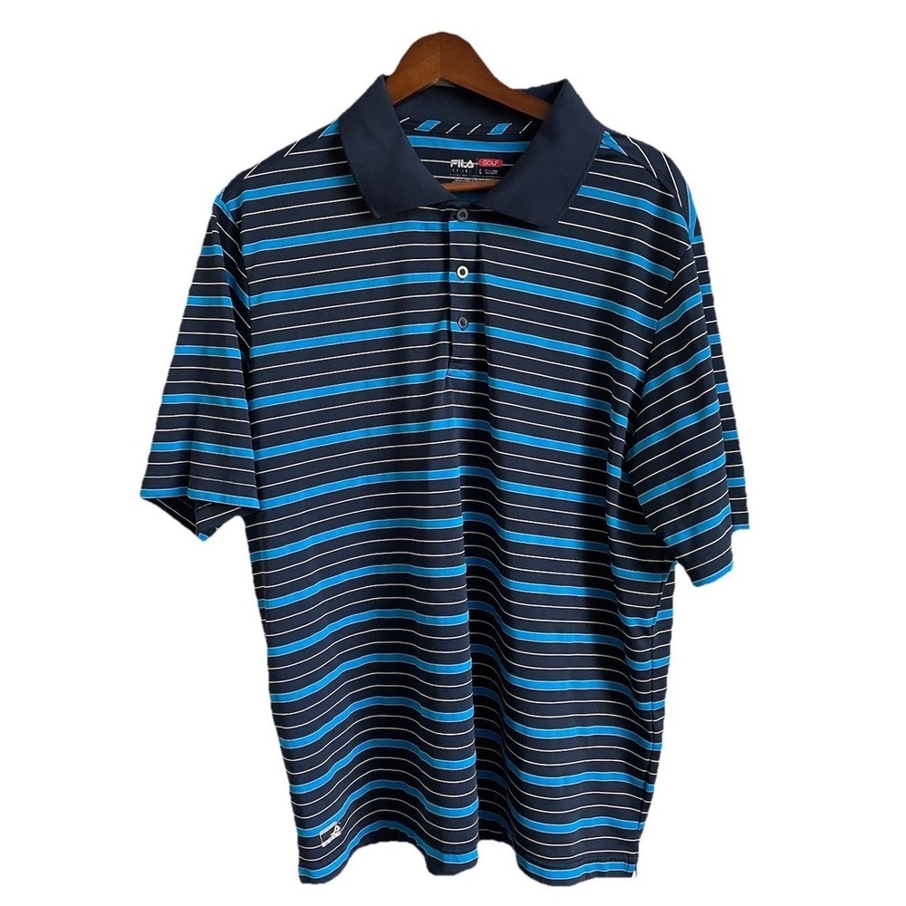 Vintage Fila Men's Large Golf Polo Shirt Blue Striped Performance 90s Y2K Preppy